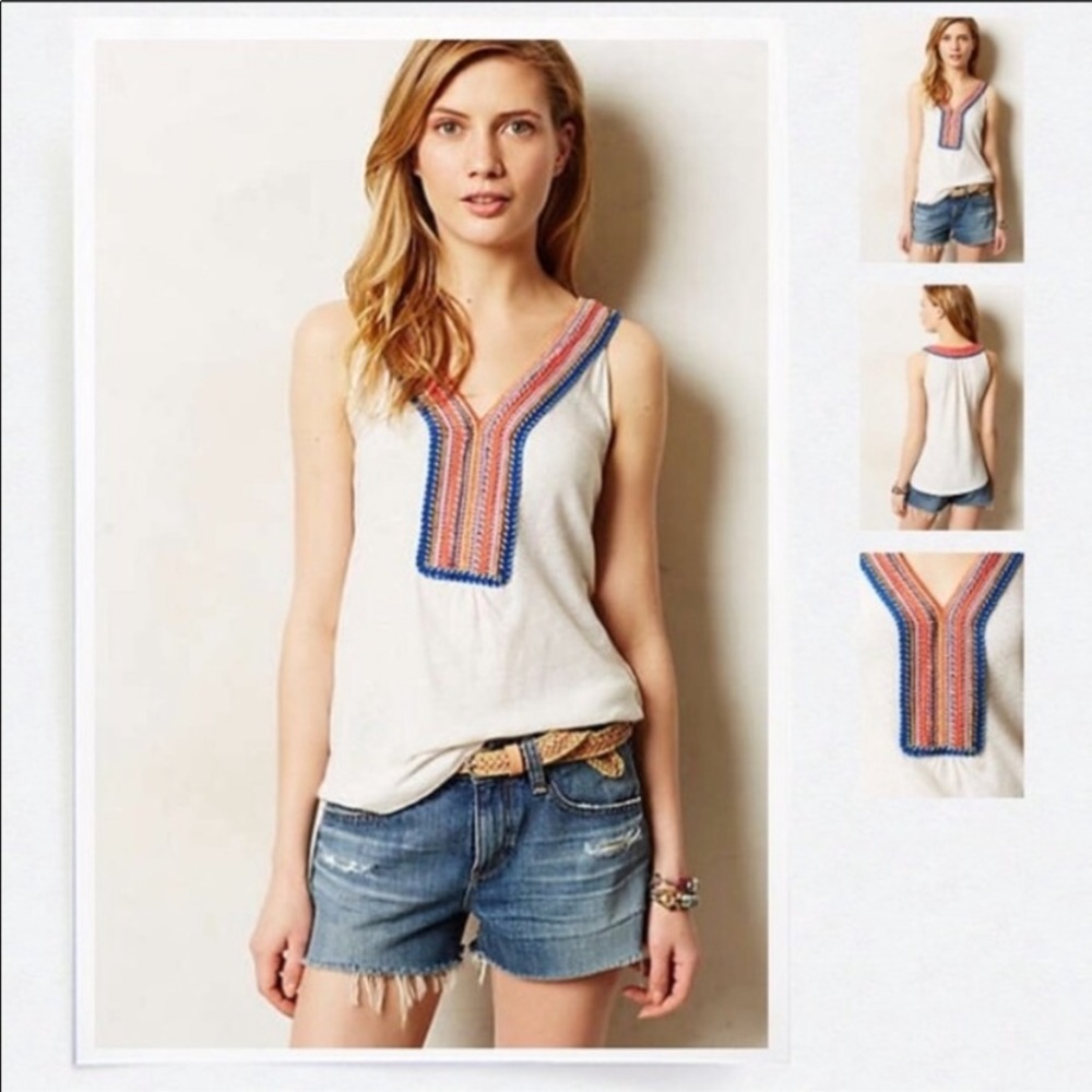 White tank with colorful embroidery akemi + kin